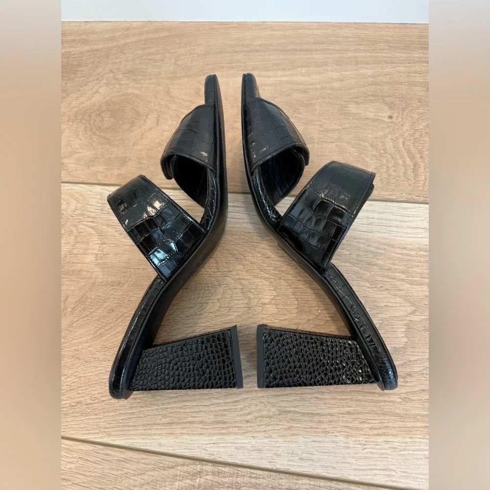 Freda Salvador Adria Black Croc-Embossed Women's Heeled Sandals - Picture 10 of 12